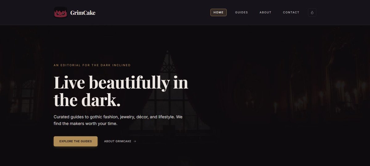Mobile screenshot of the GrimCake homepage
